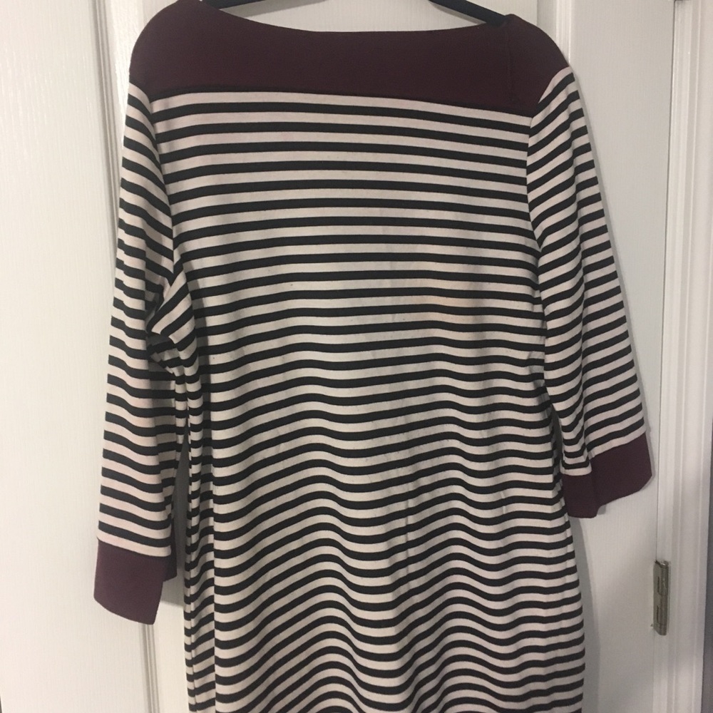 Black, white and Maroon striped dress.